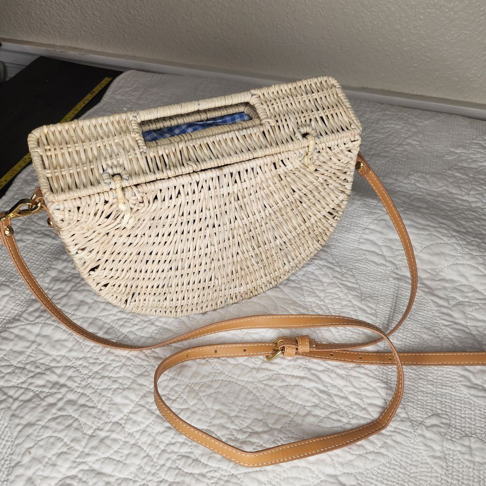 C&C California Half Moon Rattan Bag Cross Body Hand Purse Wicker Gingham